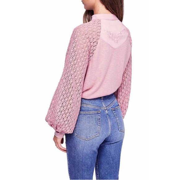 Free People Sweetest Thing Thermal Pink Blush Top Embroidery & Crochet Sz Medium - Picture 4 of 11